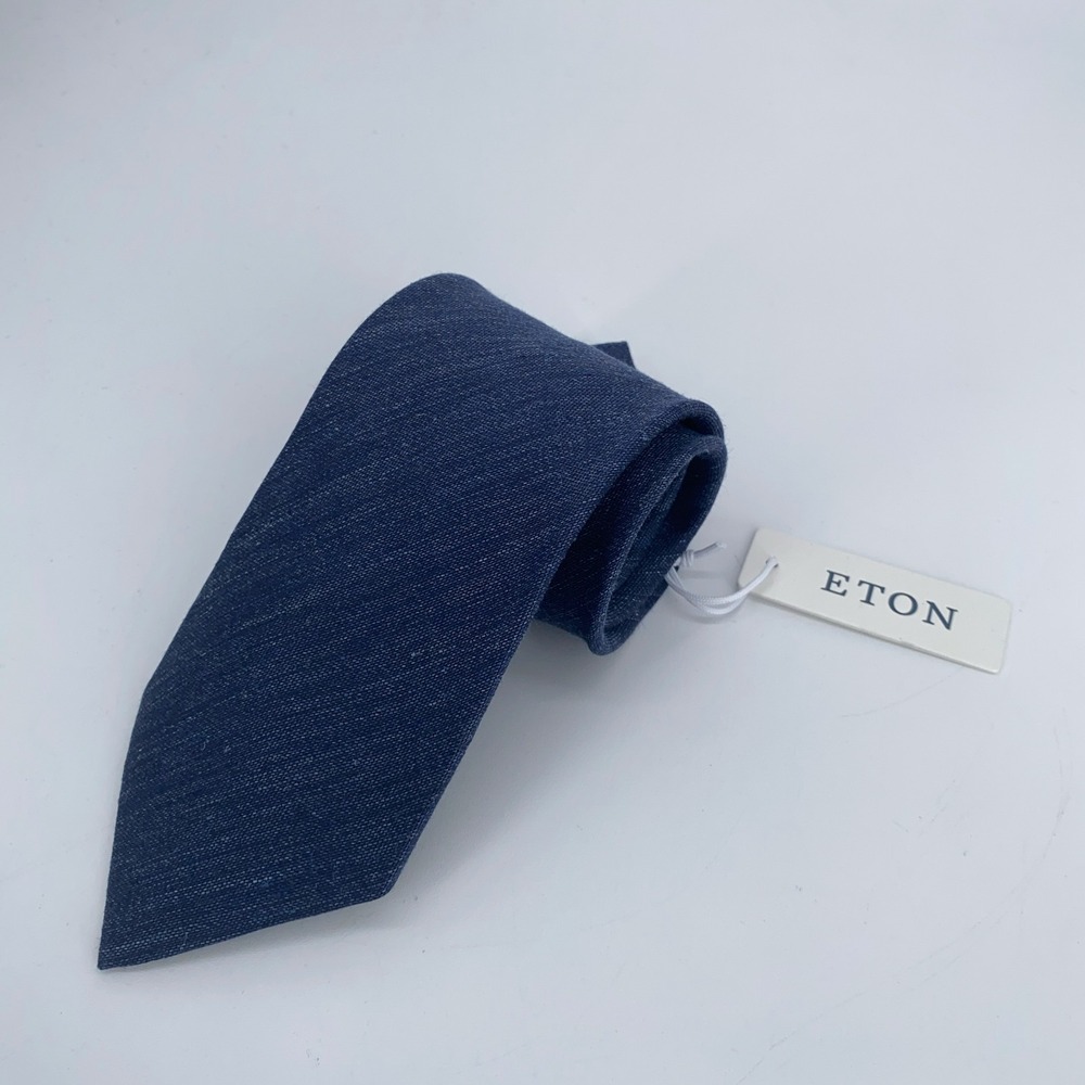 Eton Tie Mens Navy Silk Linen Blend Luxury Classic Necktie Italy Made NWT
